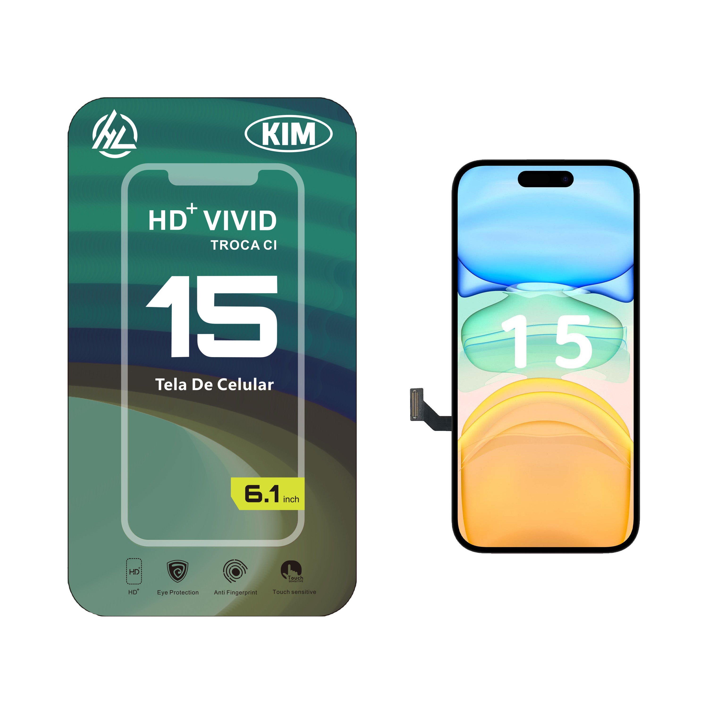 Substituição de tela de telefone HD+ VIVID para iPhone 15