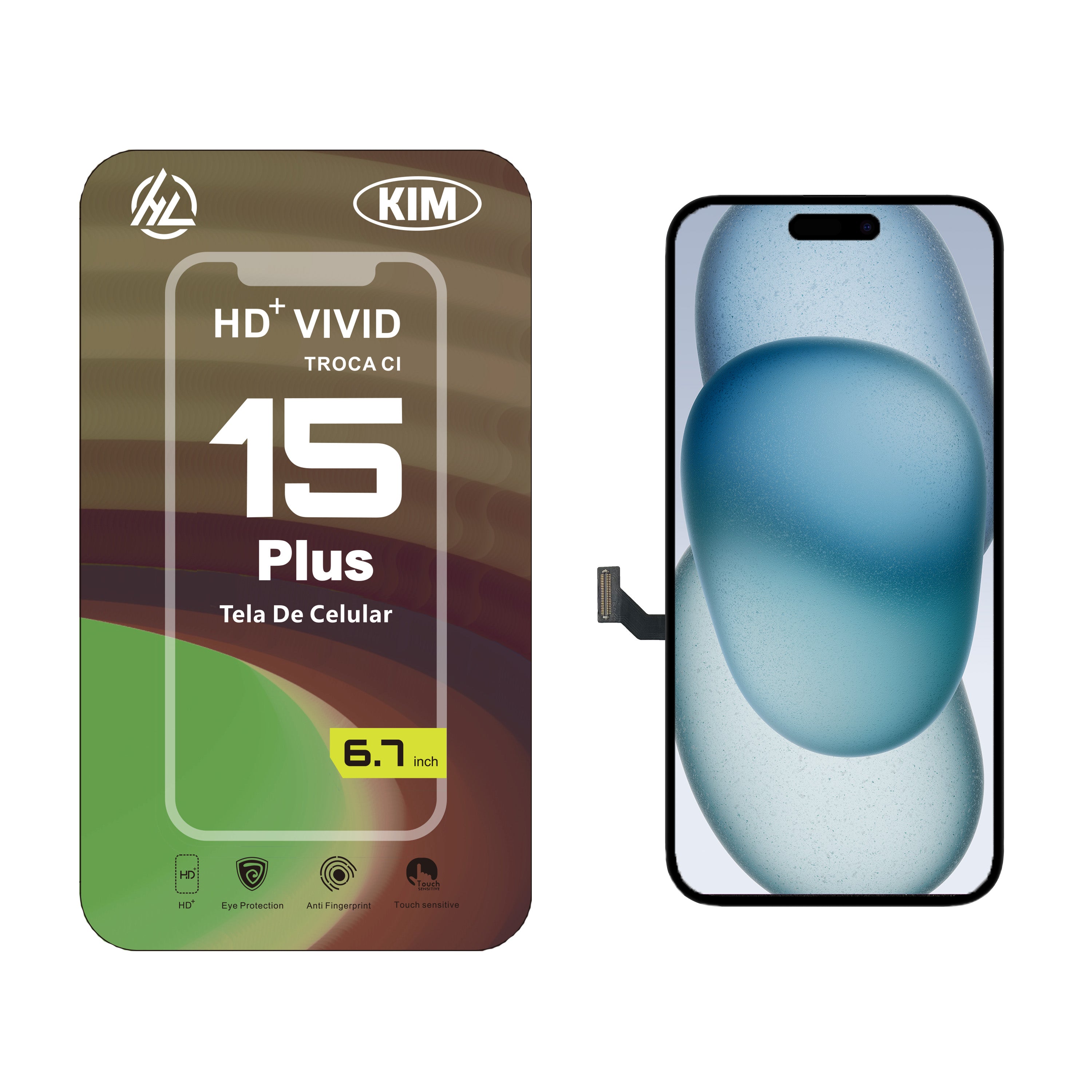 Substituição de tela de telefone HD+ VIVID para iPhone 15 Plus