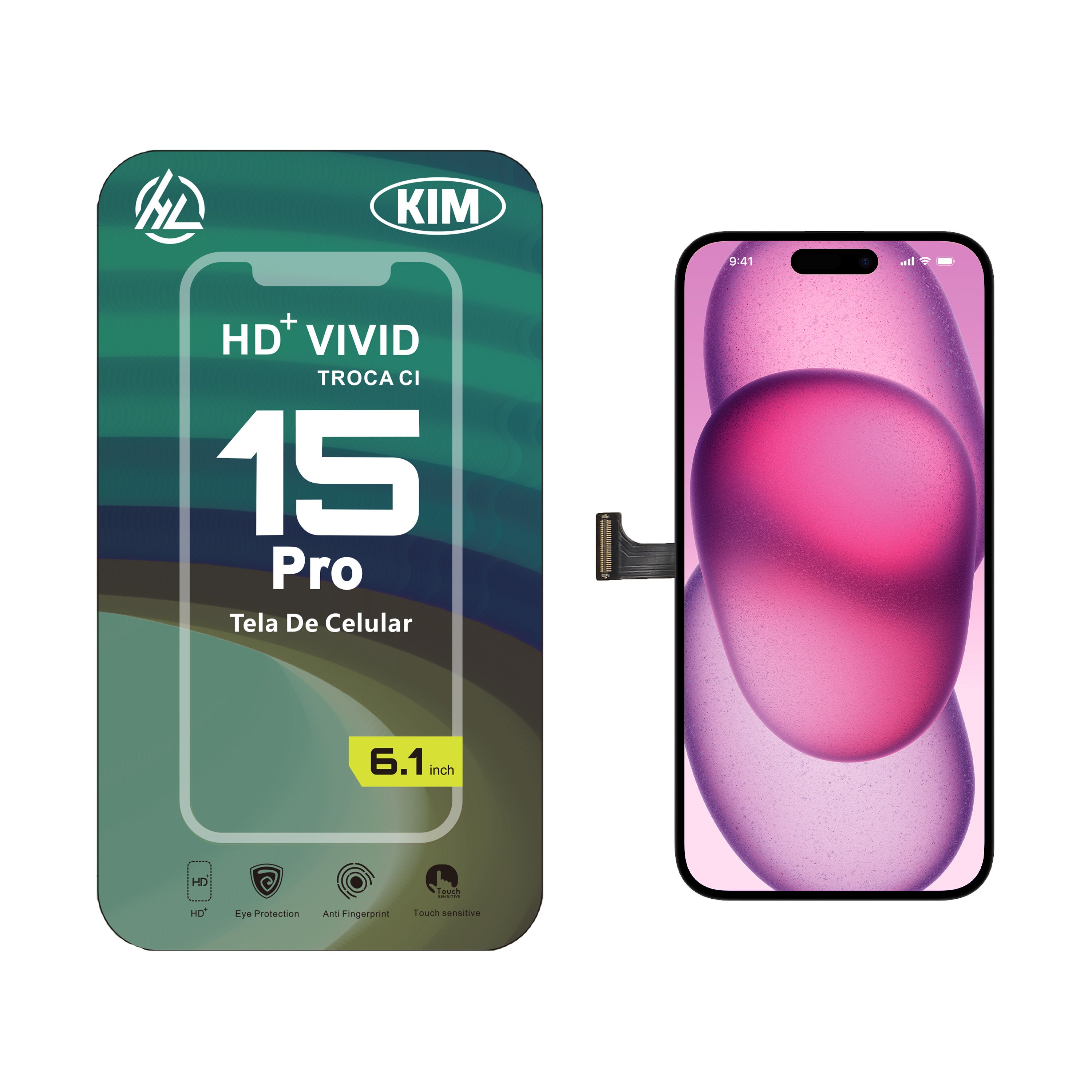 Substituição de tela de telefone HD+ VIVID para iPhone 15 Pro