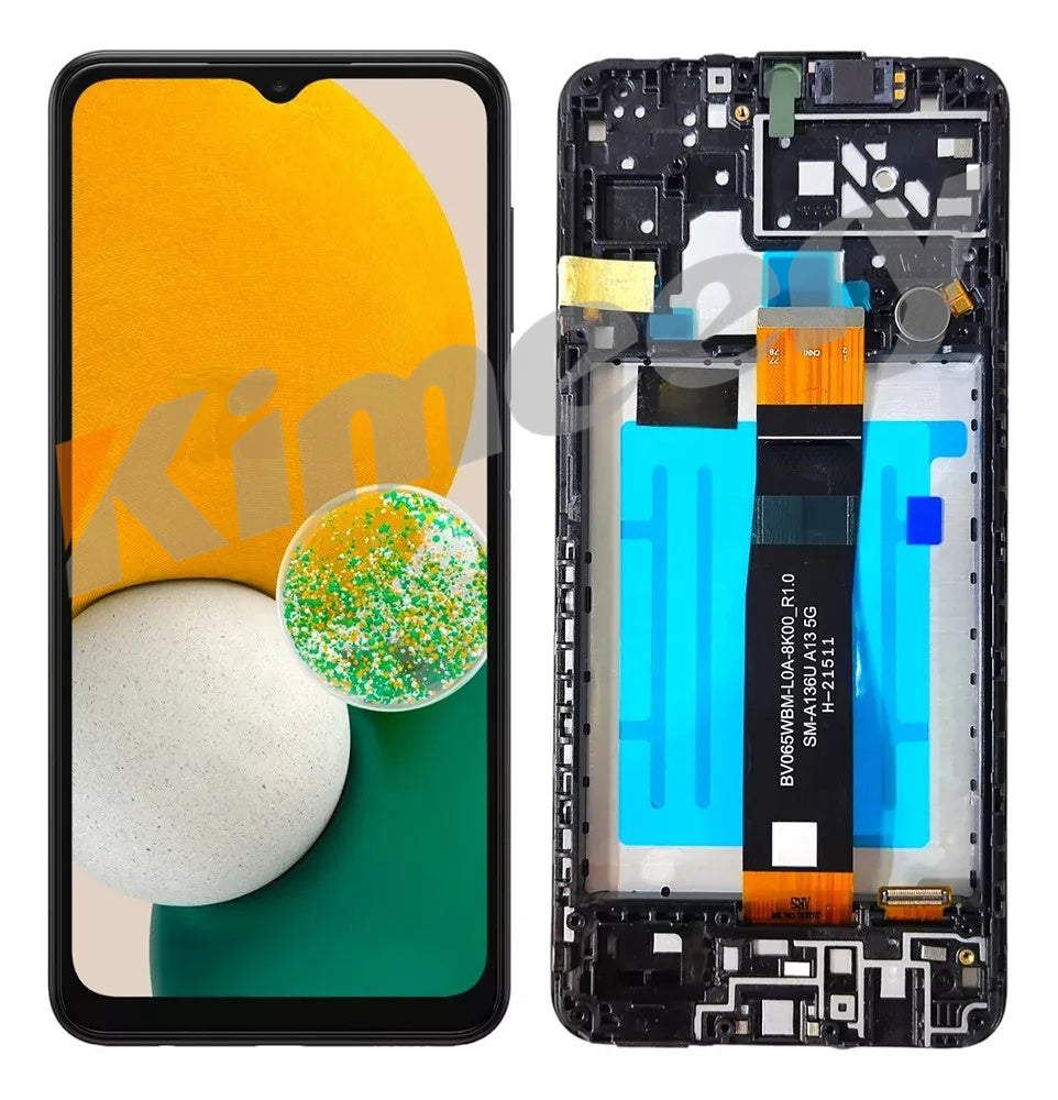 Conjunto de tela LCD com moldura e peças compatíveis com Samsung Galaxy A13 5G A136
