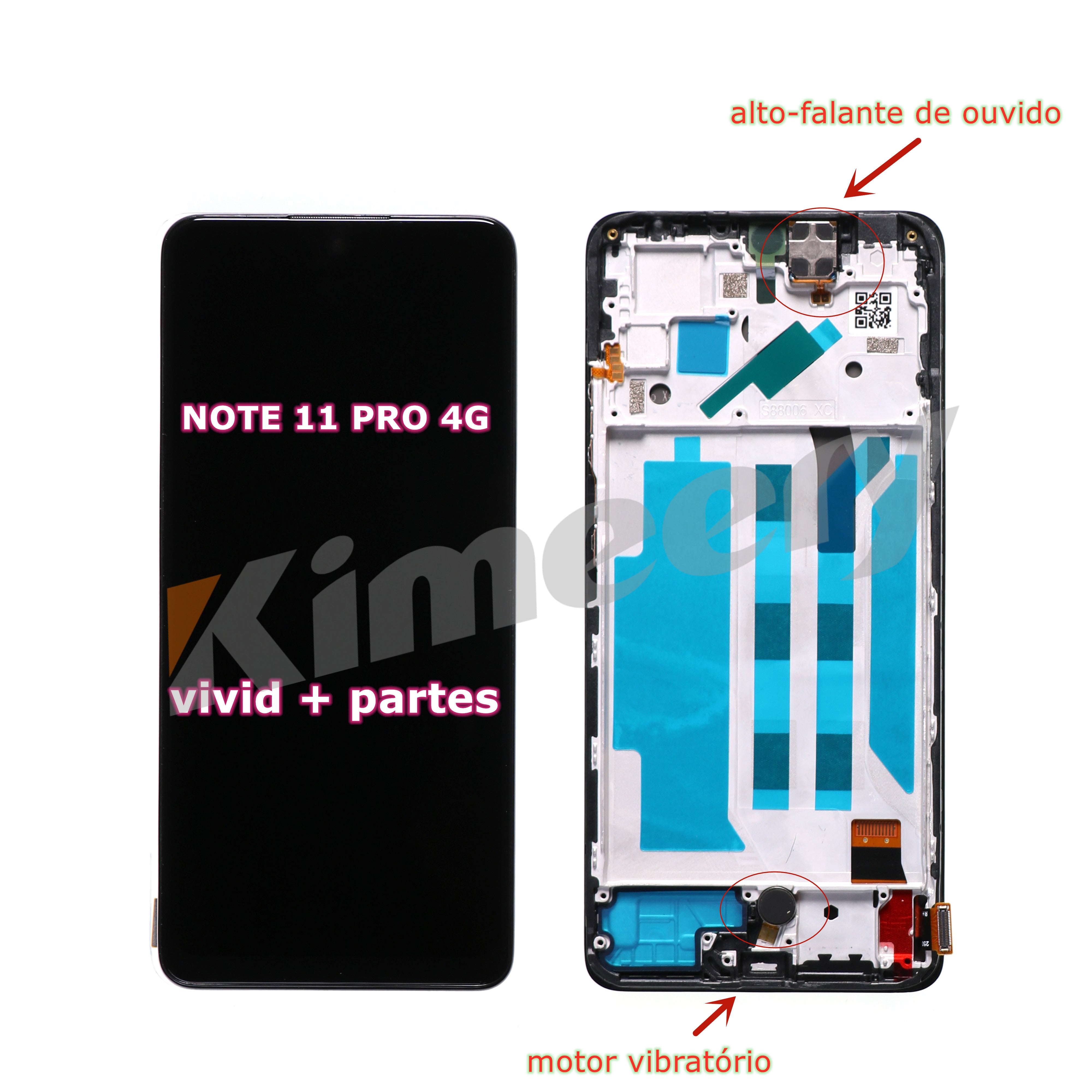 Tela LCD de substituição com moldura e peças compatíveis com Xiaomi Redmi Note 11 Pro